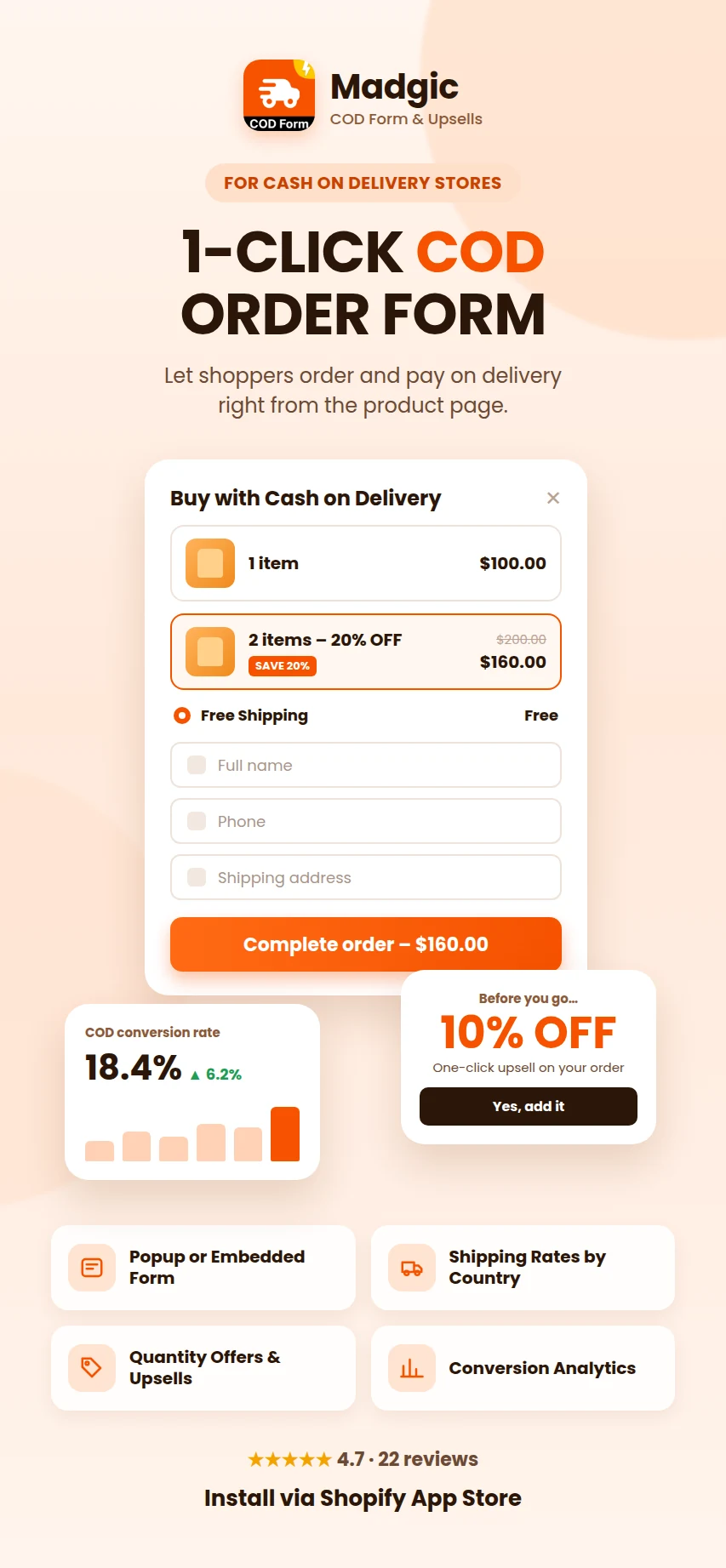 Madgic COD Form & Upsells Shopify app preview