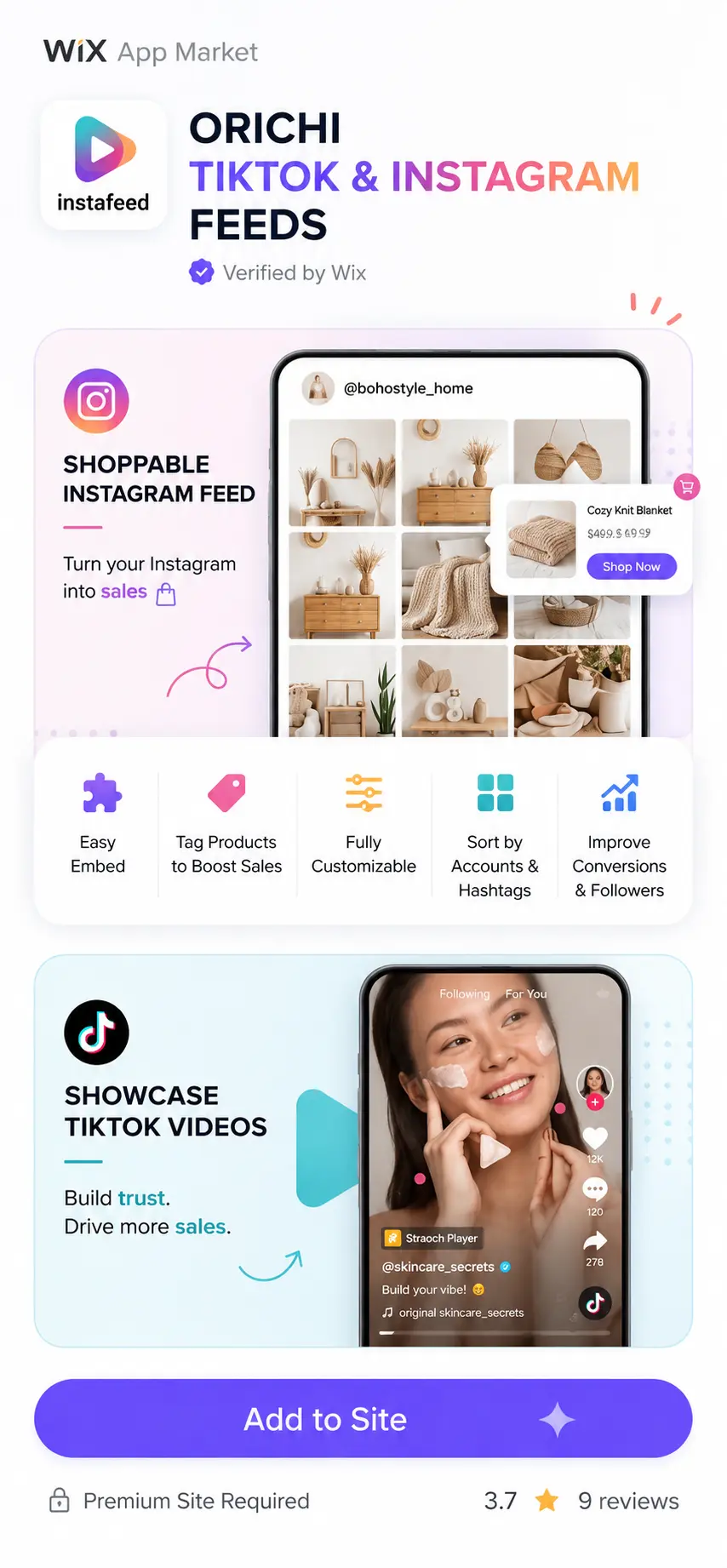Social Widgets TikTok and Instagram Feed Wix app preview